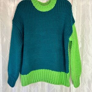 Forever 21 Teal and Lime Knit Sweater